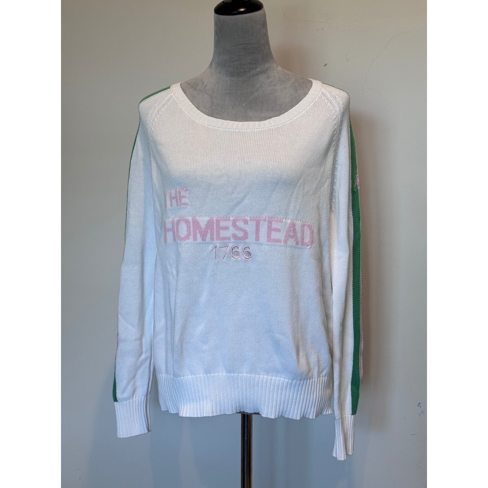Pink Pineapple The Homestead 1766 White Cotton Knit Sweater Small Pink Green